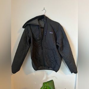 Quilted Black Patagonia Jacket - Hooded with zip chest pocket